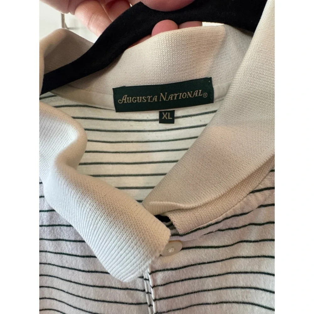 Augusta National‎ Golf Club Polo Shirt Mens XL White Green Striped Masters Logo